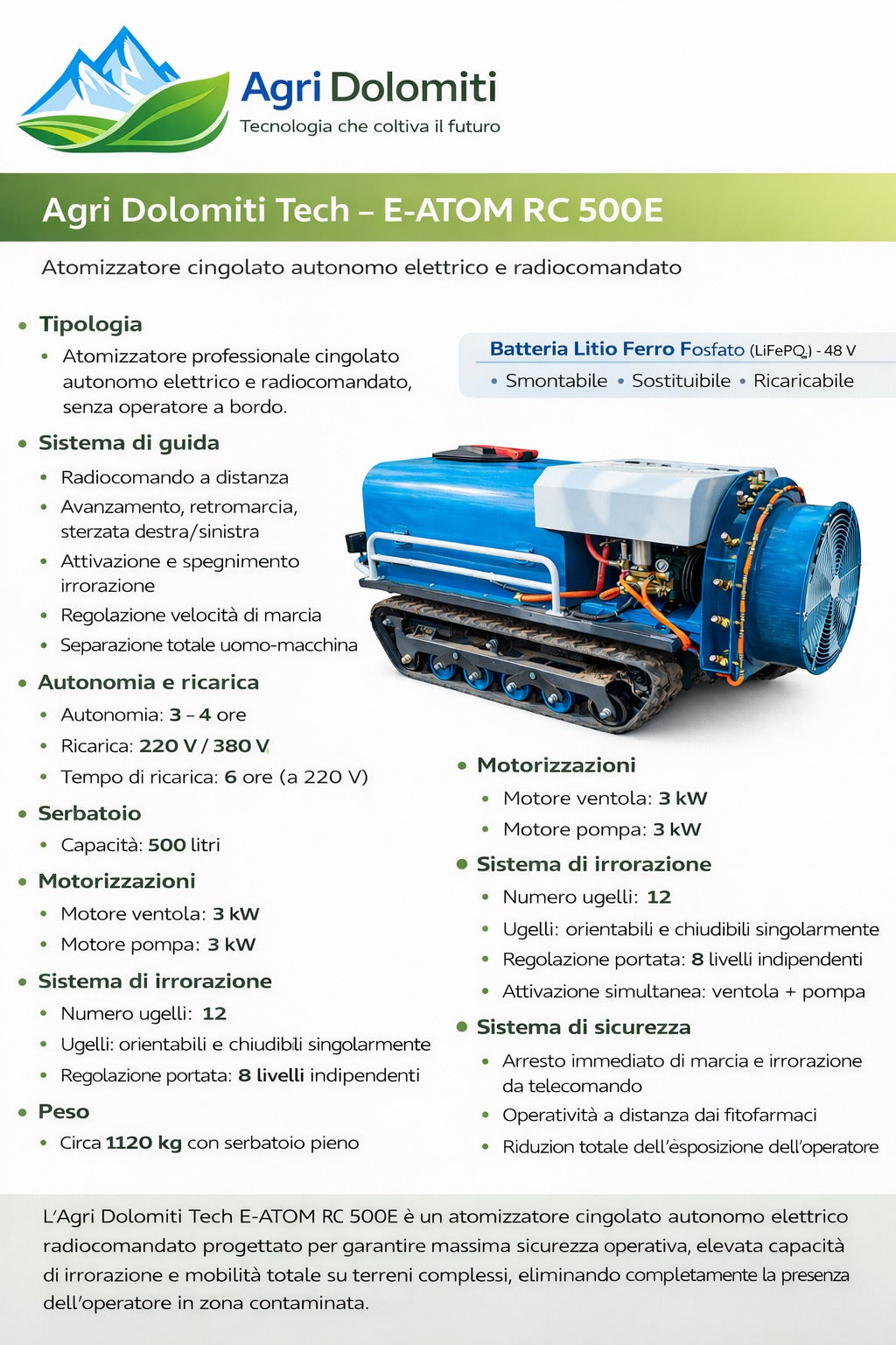 Atomizzatore autonomo elettrico radiocomandato Agri Dolomiti Tech – E-ATOM 500E